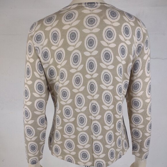 Garnet Hill ivory gray green 100% Merino Wool floral print cardigan ladies Large - Picture 4 of 7
